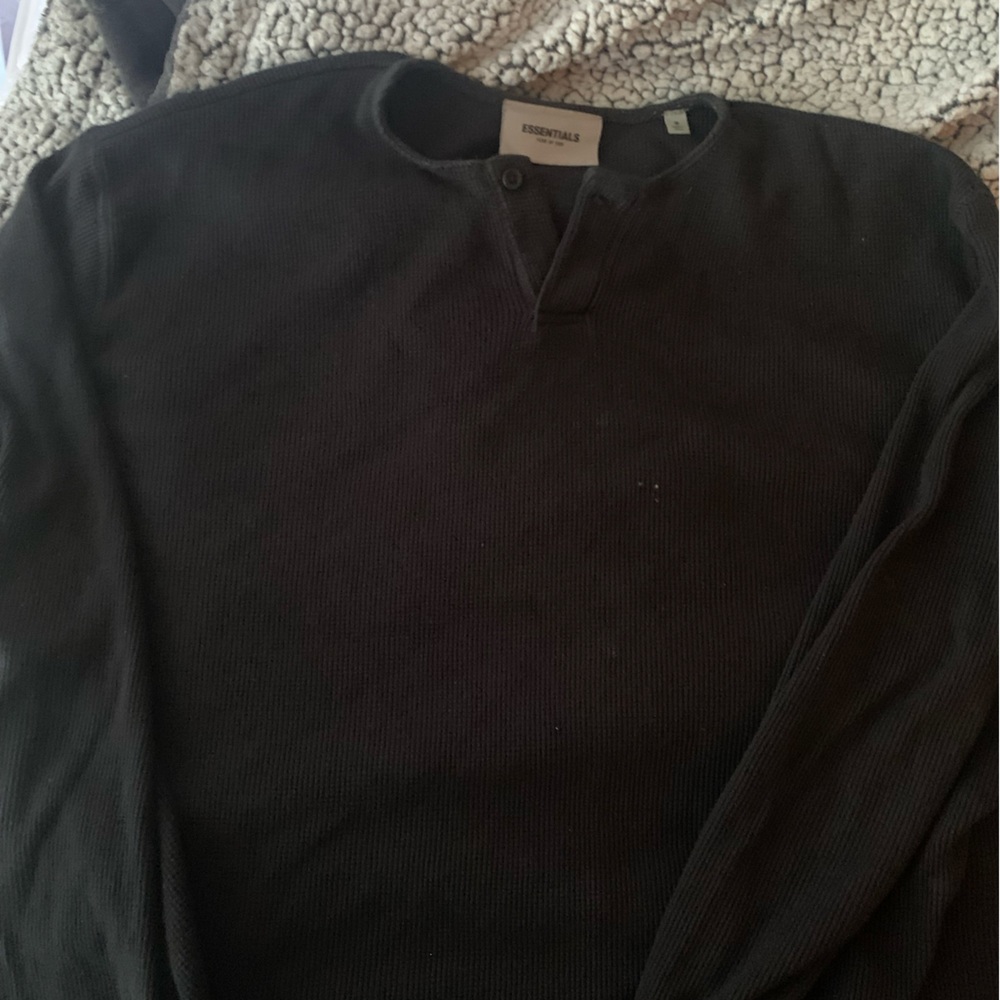 Fear of God Essentials Long Sleeve Henley Tee - Black